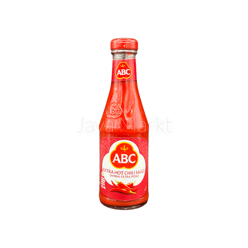 Scharfe ABC Sambal Extra Pedas Chilisauce von Oriental Merchant in einer Glasflasche, ideal für würzige Gerichte.