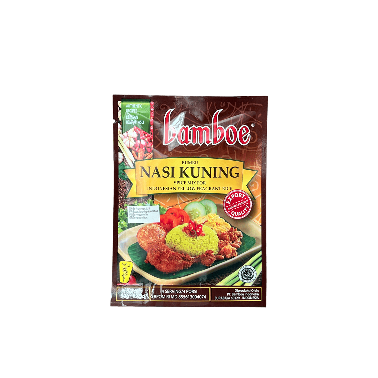 Bamboe Bumbu Nasi Kuning Gewürzpaste von Oriental Merchant in einer weißen Schüssel, zeigt die gelbe Gewürzpaste.