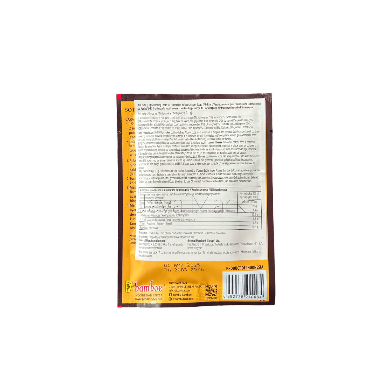 Bamboe Bumbu Soto Ayam Gewürzpaste von Oriental Merchant, authentische Gewürzpaste für indonesische Hühnersuppe