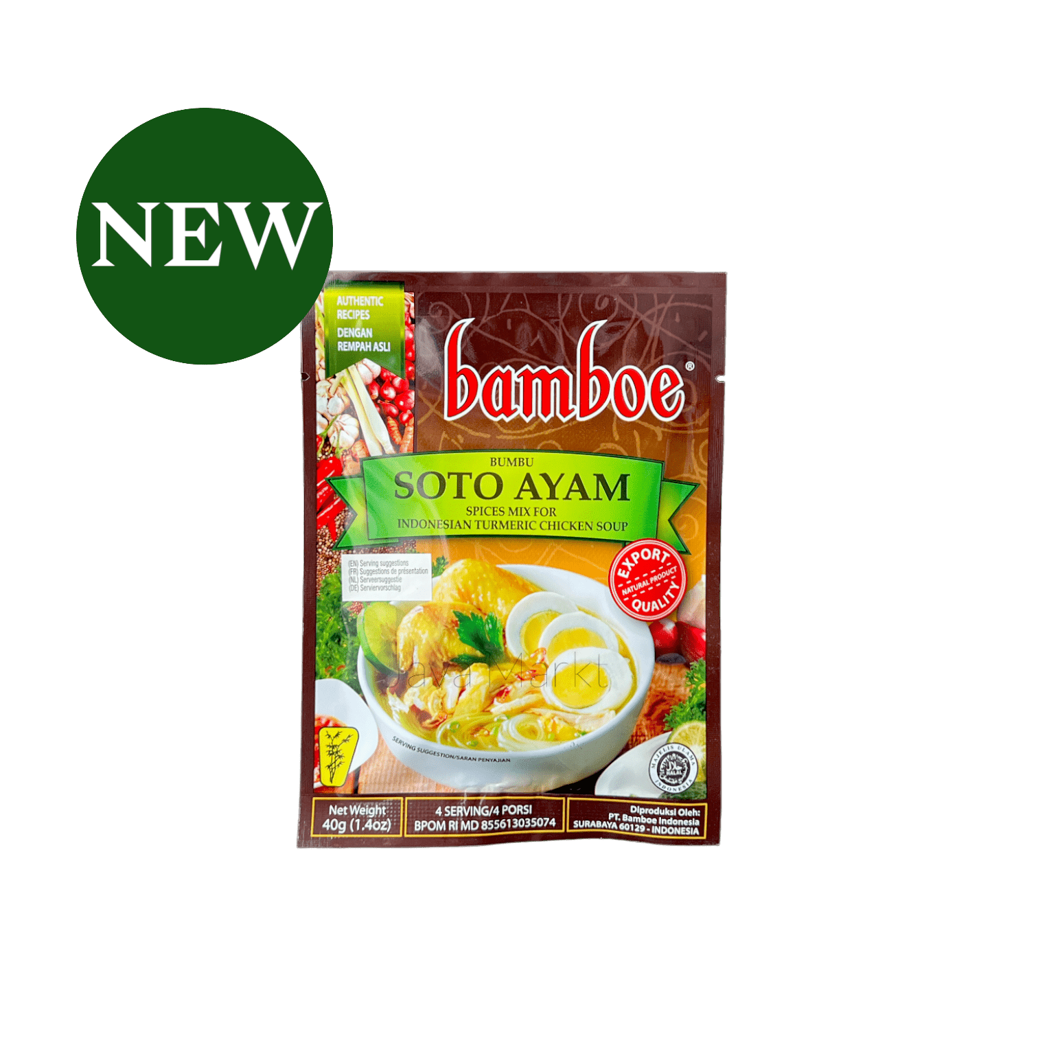 Bamboe Bumbu Soto Ayam Gewürzpaste von Oriental Merchant in einer offenen Packung, frisch und aromatisch für die Zubereitung.