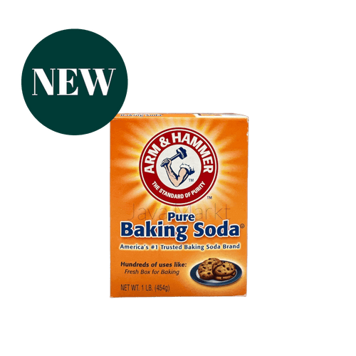 Backpulver von Arm & Hammer, Vanka Kawat, für Kochen und Backen, in einer transparenten Verpackung.