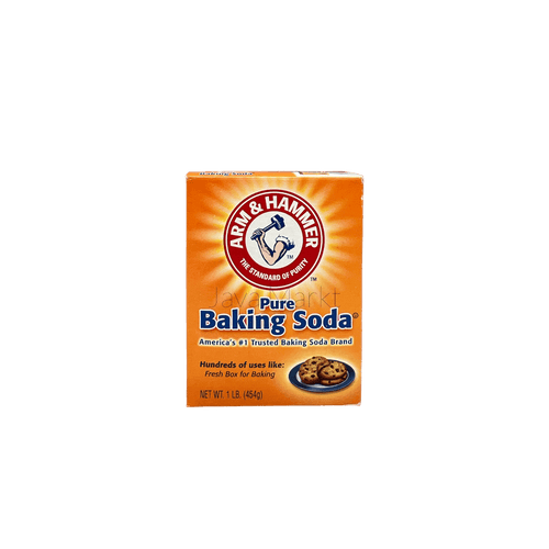Backpulver von Arm & Hammer, Vanka Kawat, in einer Packung für Kochen und Backen, sichtbare Verpackung mit Marke und Produktname