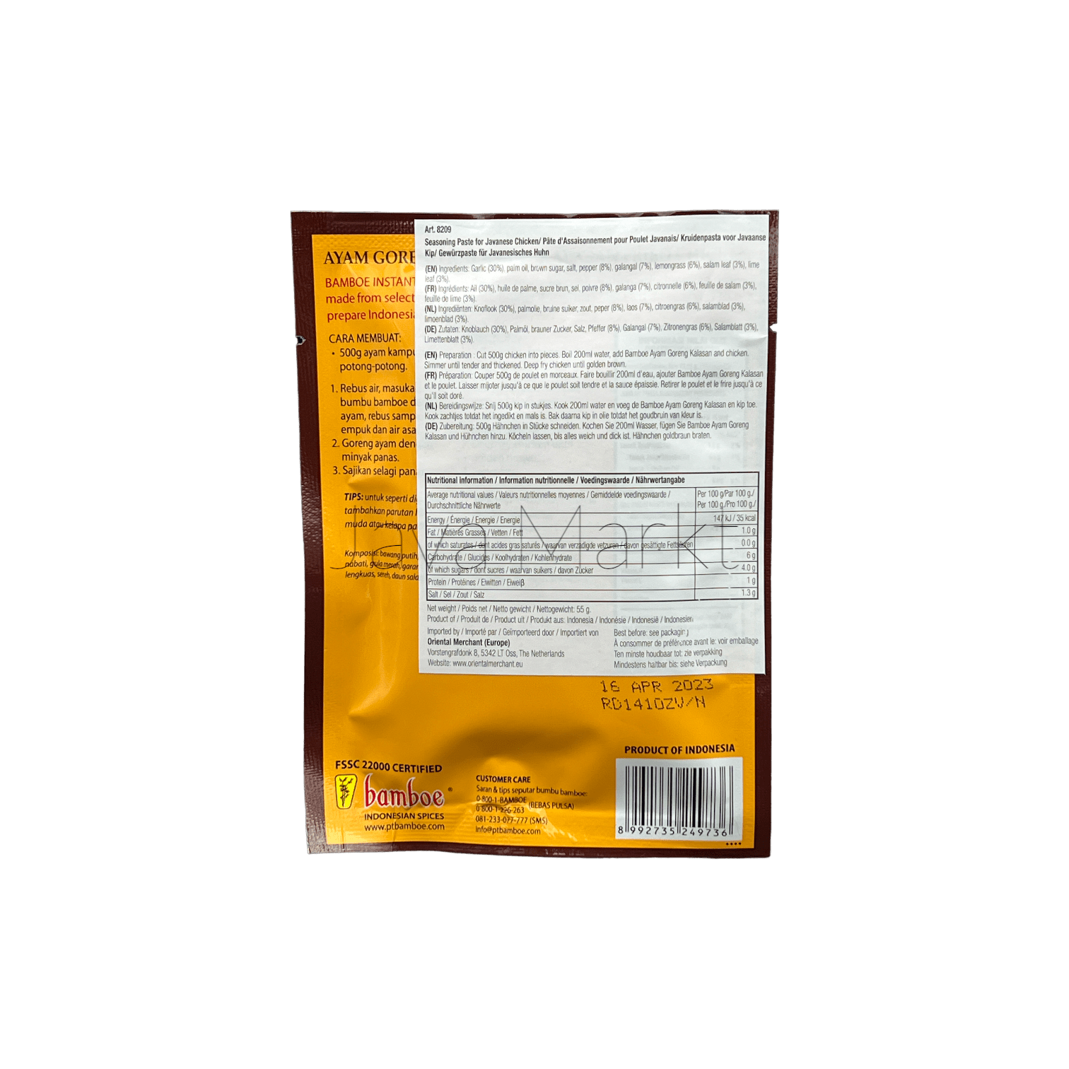 Bamboe Bumbu Ayam Goreng Kalasan von Oriental Merchant, Gewürzmischung für knuspriges Hühnchen, Kräuter und Gewürze, Verpackung im Bild
