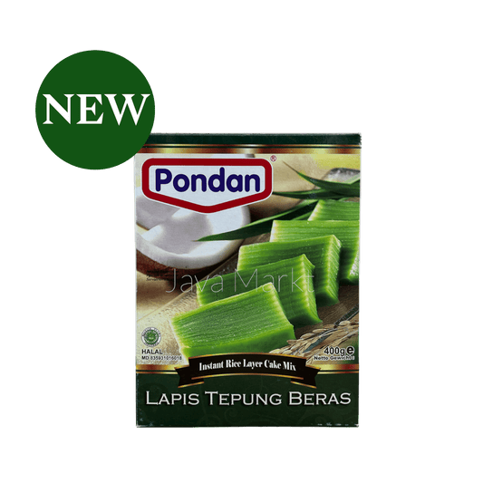 Vanka Kawat Pondan Lapis Tepung Beras Mehlmischung, feines weißes Reismehl für asiatische Gerichte, sichtbar in der Verpackung