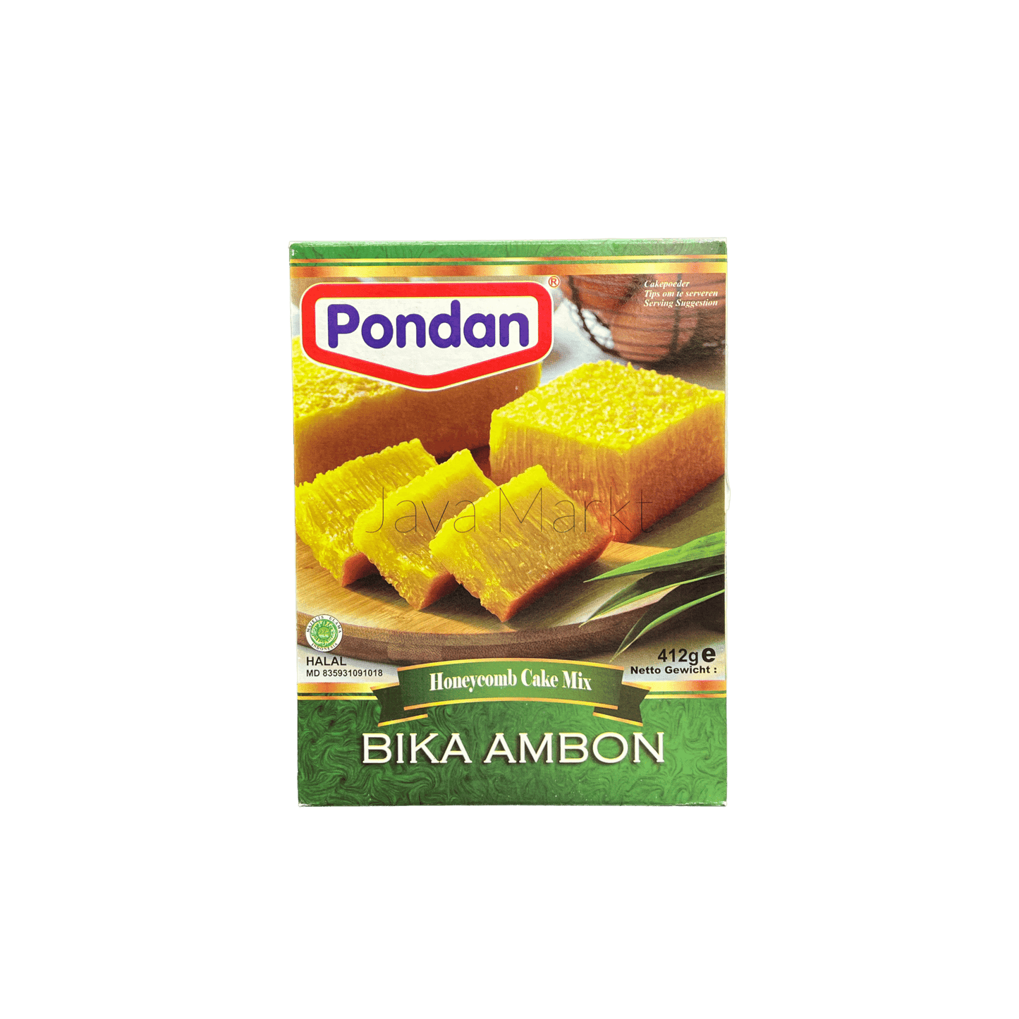 Backmischung für Bika Ambon von Vanka Kawat, zeigt die Verpackung der Pondan-Backmischung für den exotischen Kuchen.
